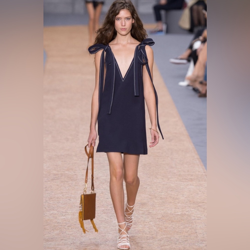 Zow Zow Shoulder Bow Mini Dress Navy Blue Small Similar To Chloé Dress Rare Find
